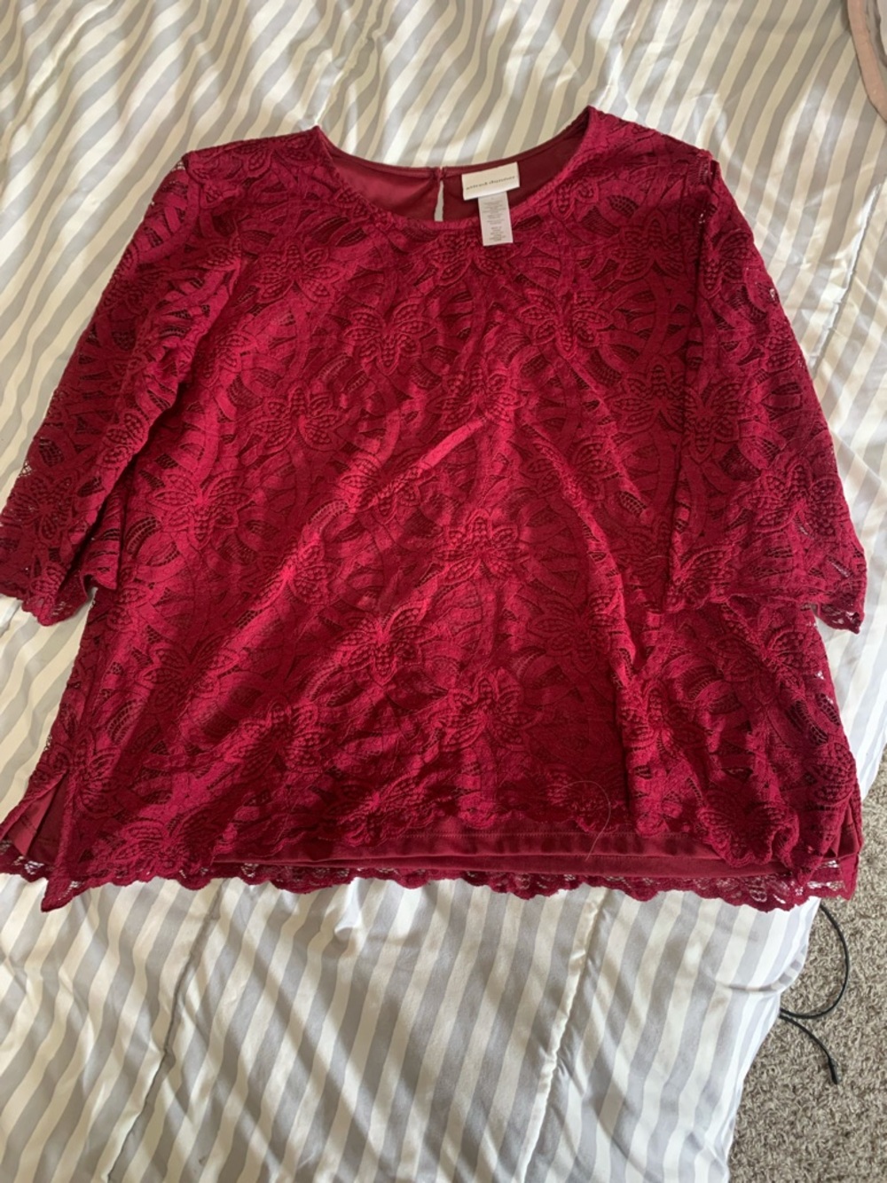 Alfred Dunner Burgundy Lace Overlay Blouse